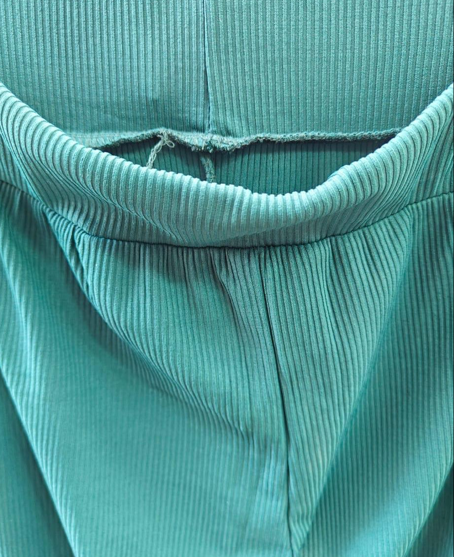 Women's Green Ribbed Wide Leg Pants
