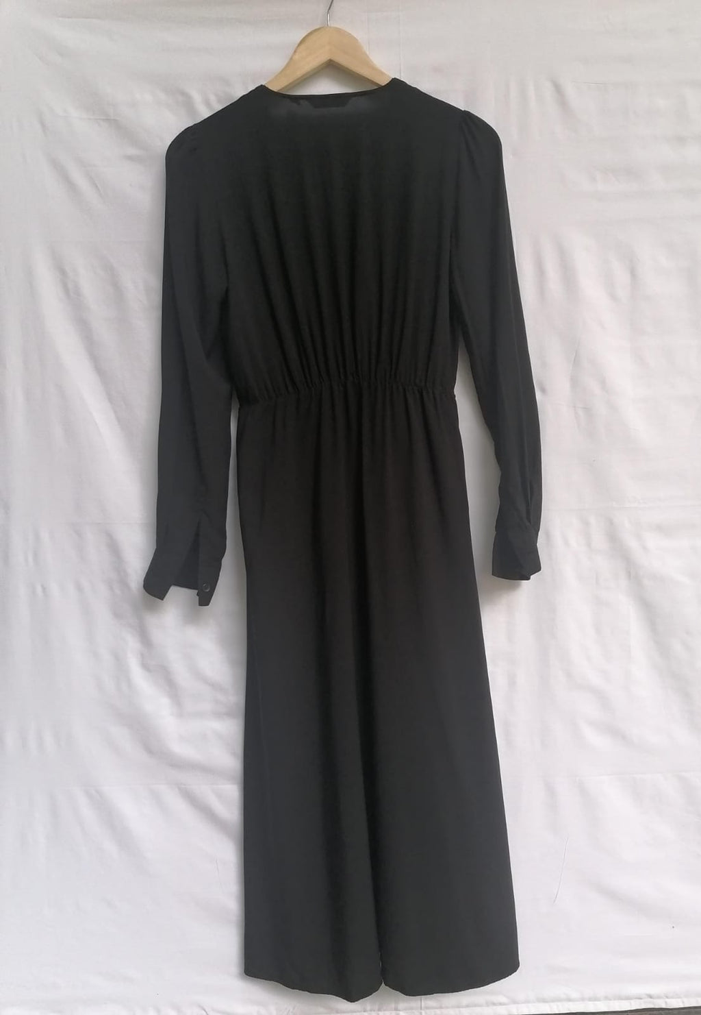 UNIQLO Black V-Neck Long Sleeve Shirred Waist Midi Dress