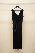 RHYTHM Women's Black Draped V-Neck Slit Maxi Dress