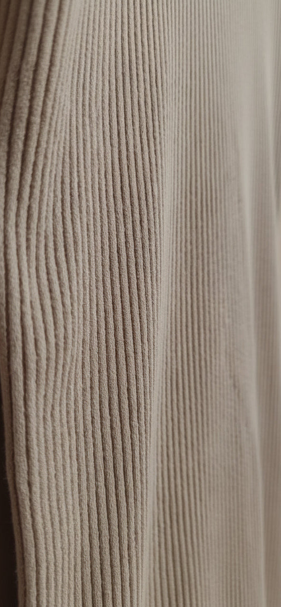 H&M Women's Beige Ribbed Knit Bodycon Midi Dress