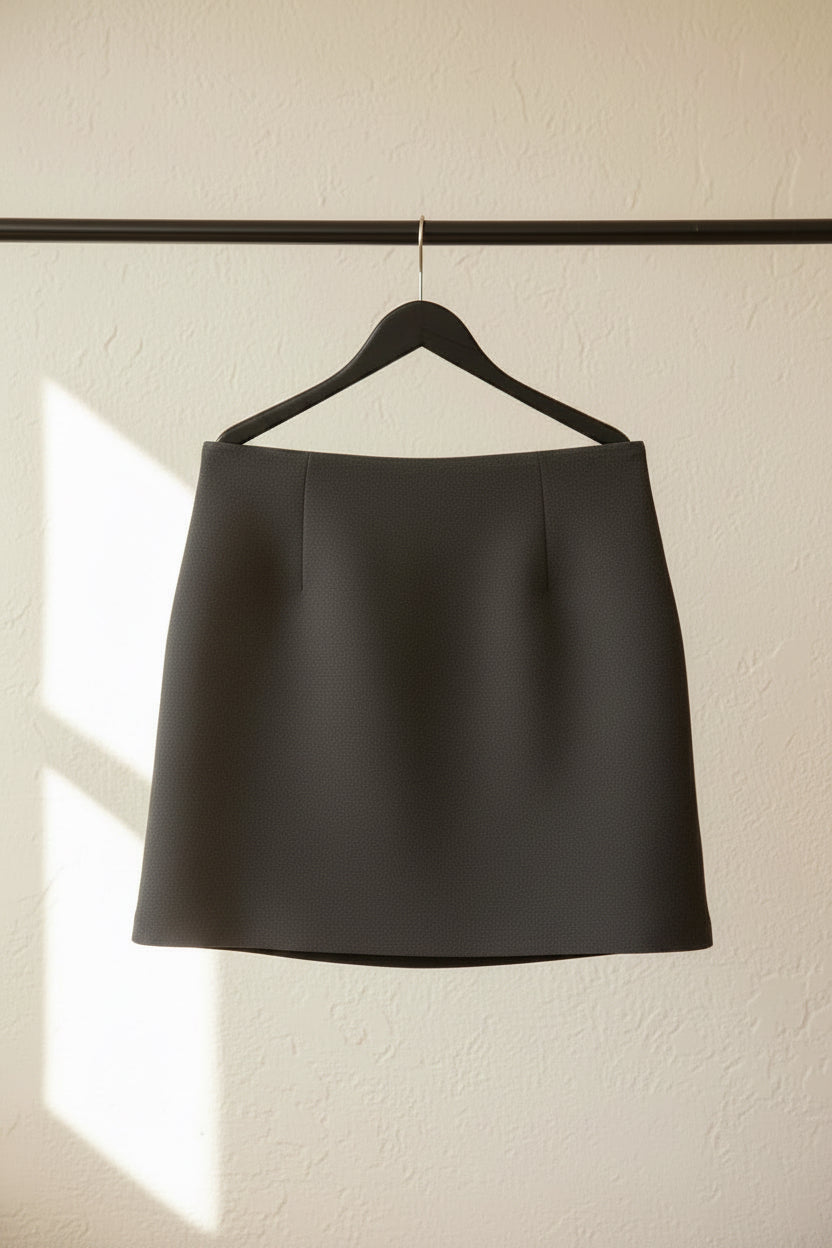 Women's Black Asymmetric Mini Skirt with Decorative Buttons