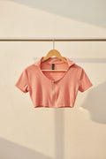 LILLEAGLE Women's Peach Ribbed Zip-Up Crop Top