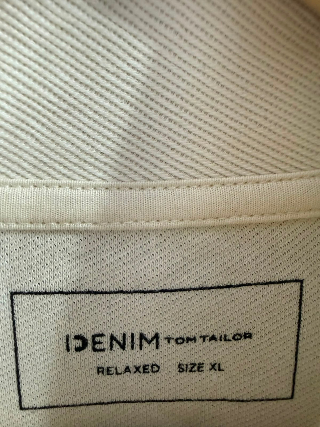 Men's Denim Tom Tailor Off-White Relaxed Fit Quarter-Zip Pullover Sweatshirt, Size XL