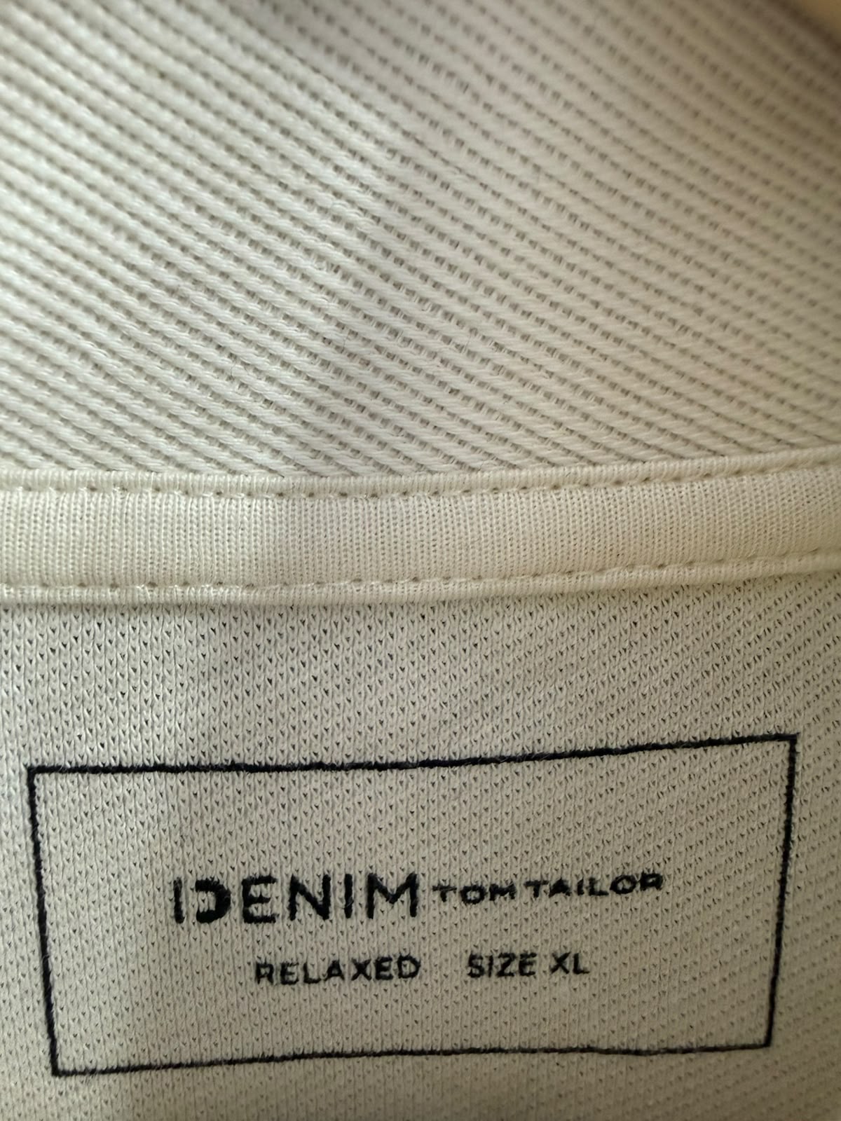Men's Denim Tom Tailor Off-White Relaxed Fit Quarter-Zip Pullover Sweatshirt, Size XL
