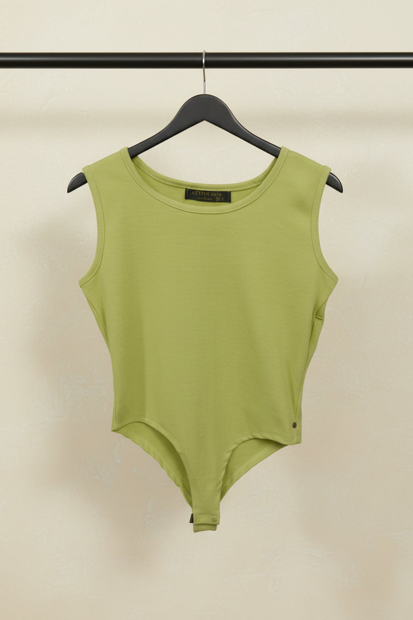 Attire Hub Women's Lime Green Ribbed Short Sleeve Bodysuit