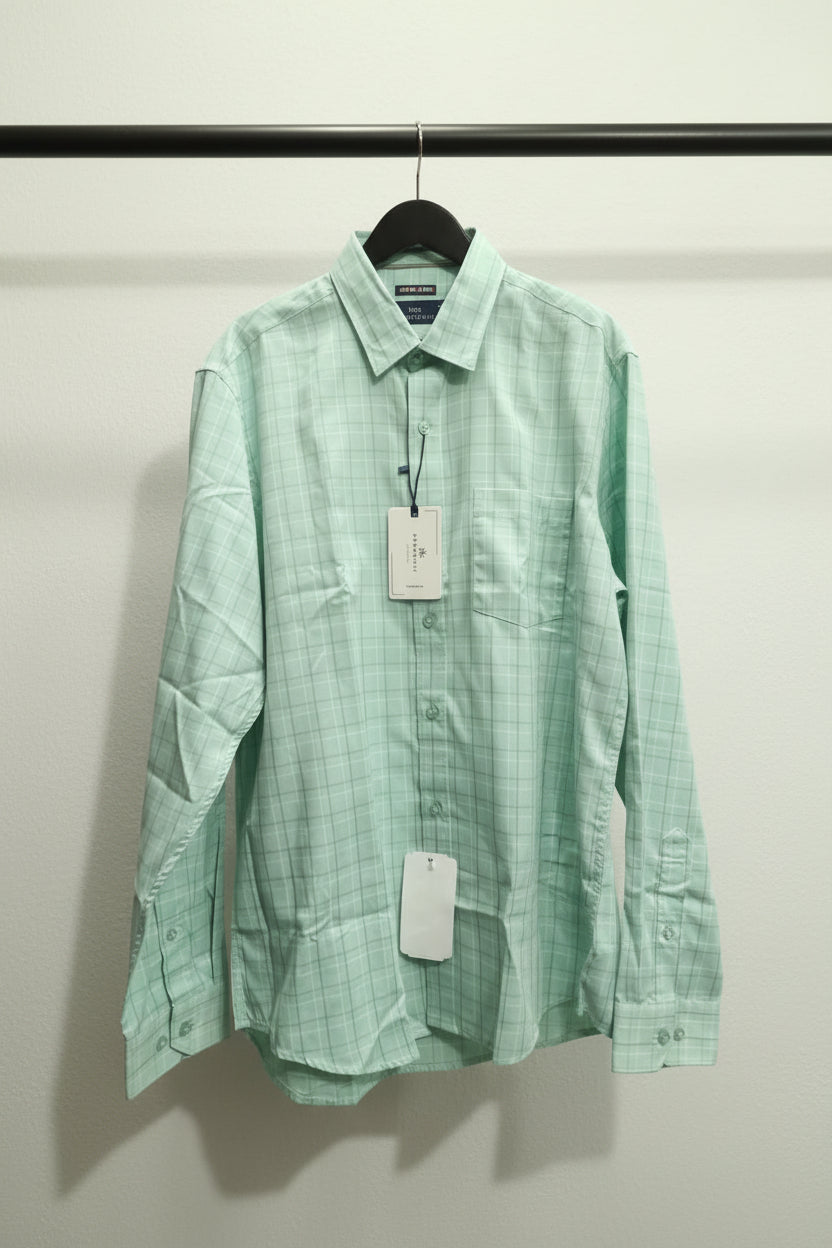 KOKOPELLI Men's Mint Green Plaid Long Sleeve Casual Shirt