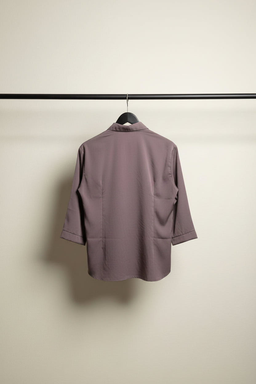 Women's Mauve Collared 3/4 Sleeve Button-Up Shirt