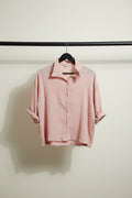 Pink Textured Collared Button-Down Top