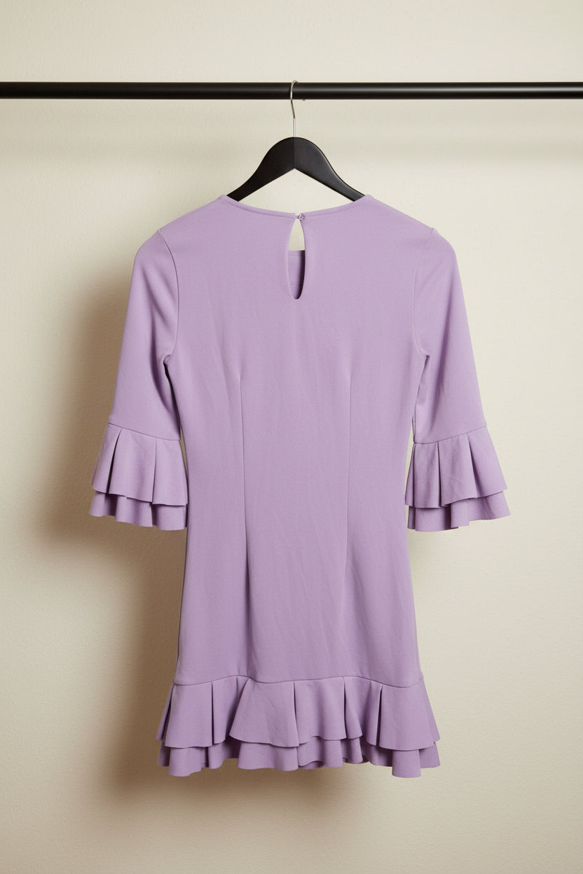KAZO Women's Lavender Ruffle Sleeve and Hem Mini Dress