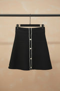 Black A-Line Skirt with White Trim and Gold Buttons