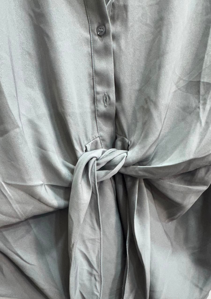 H&M Women's Grey Tie-Front Long Sleeve Shirt