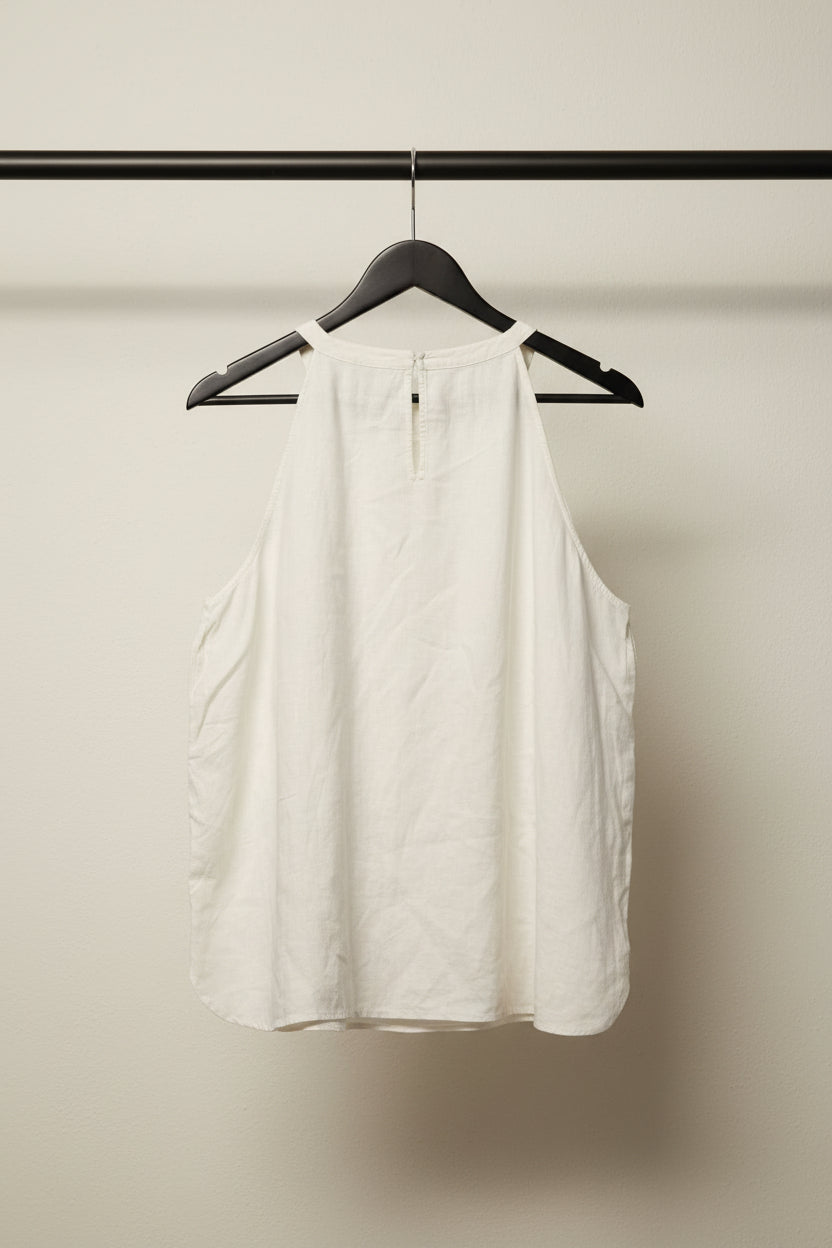 A.N. Petite Women's Off-White Embroidered Halter Neck Sleeveless Top