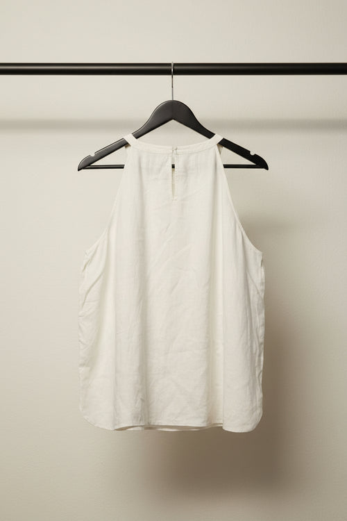 A.N. Petite Women's Off-White Embroidered Halter Neck Sleeveless Top