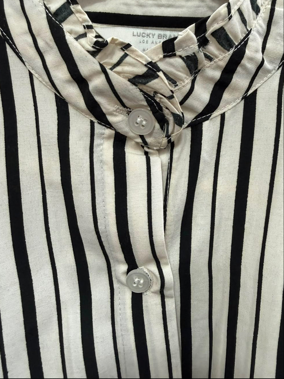 Lucky Brand Women's Black and White Striped Long Sleeve Shirt