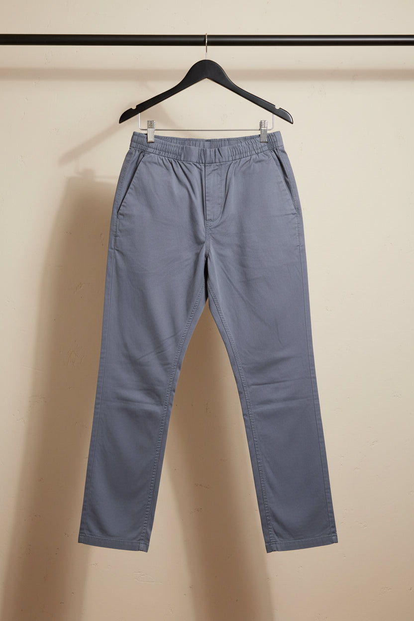Men's Navy Blue Elastic Waist Straight Leg Trousers