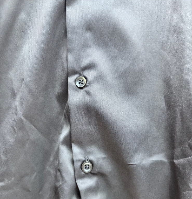F+21 Men's Grey Satin Long Sleeve Button-Up Shirt