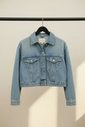 Stradivarius Women's Blue Distressed Boxy Fit Denim Jacket