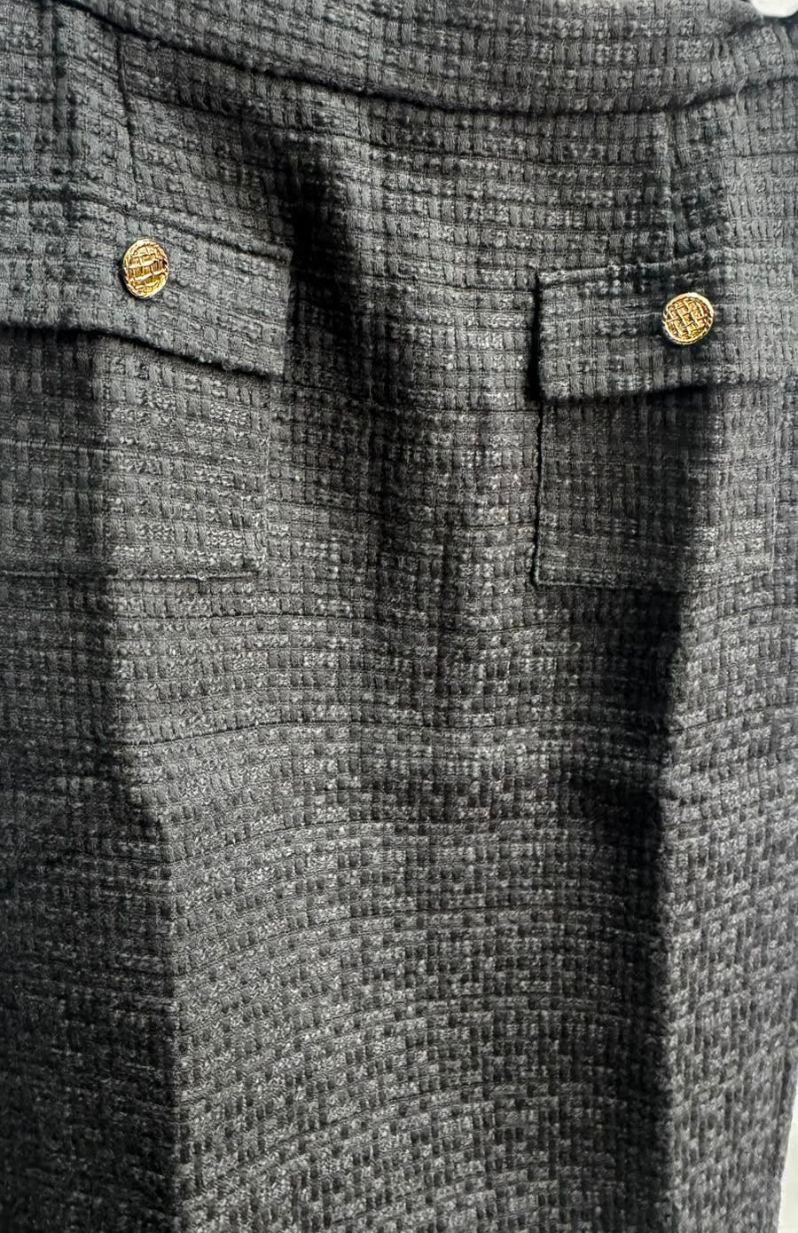 Boli Women's Charcoal Tweed Pencil Skirt with Gold Buttons