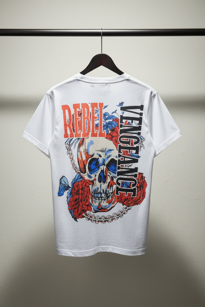Rebel White Skull & Rose Graphic Print T-Shirt