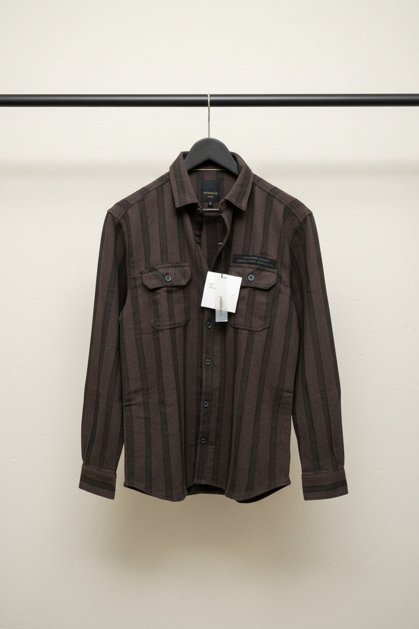 Mechanic Raw Men's Brown & Black Striped Full Sleeve Shirt