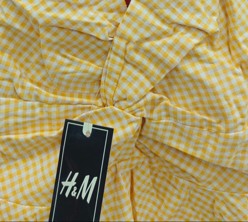 Yellow Gingham Halter Neck Peplum Top