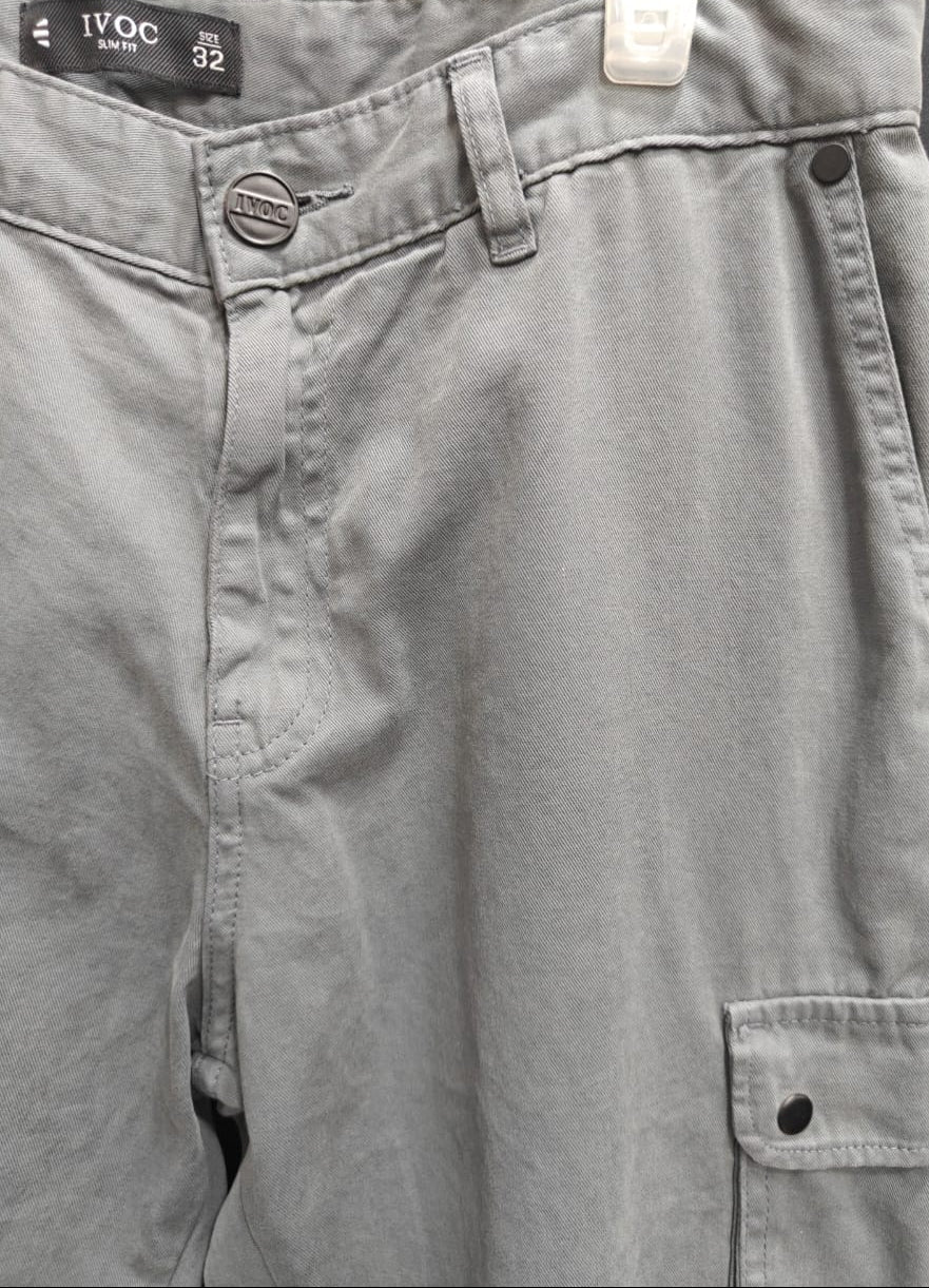 Men's Grey IVOC Slim Fit Cargo Pants