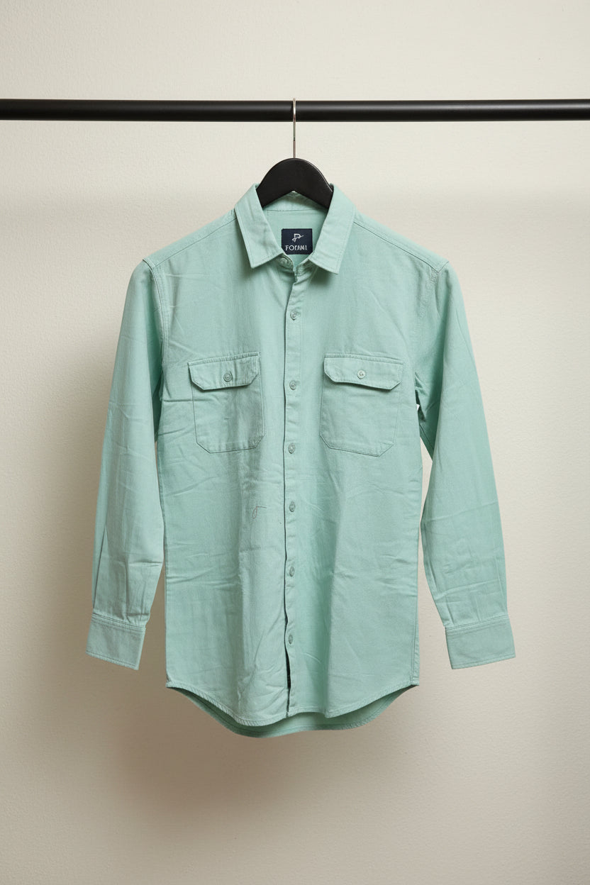 POIMONI Men's Mint Green Full Sleeve Casual Shirt