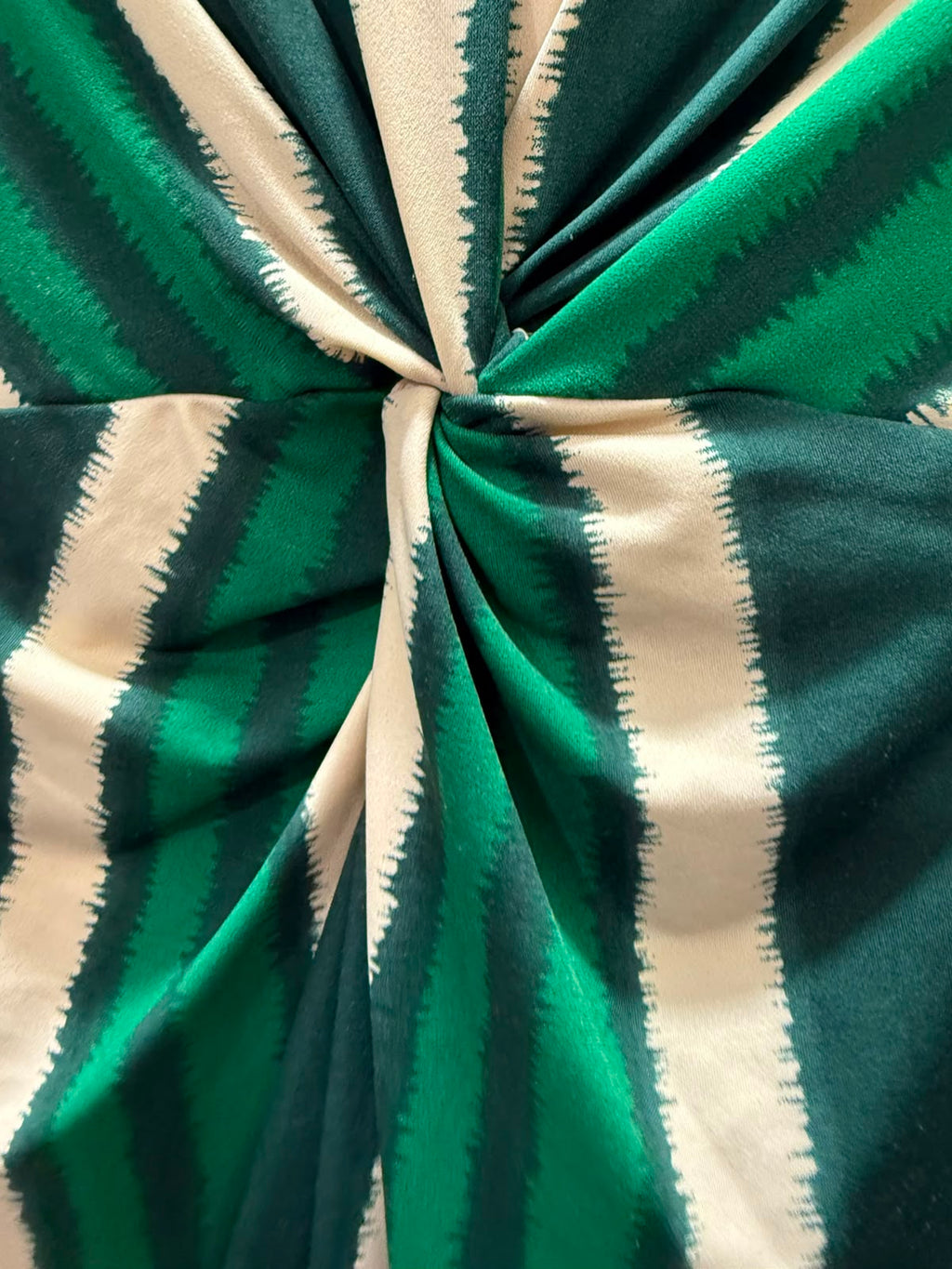 Wardrobe Green & Beige Striped Knot Front Midi Dress