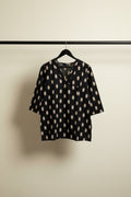 Black Printed V-Neck 3/4 Sleeve Kurta