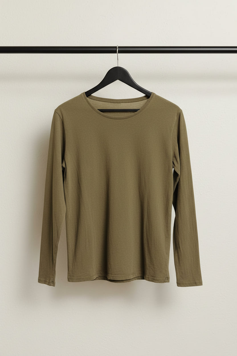 ZARA Women's Olive Green Long Sleeve T-Shirt