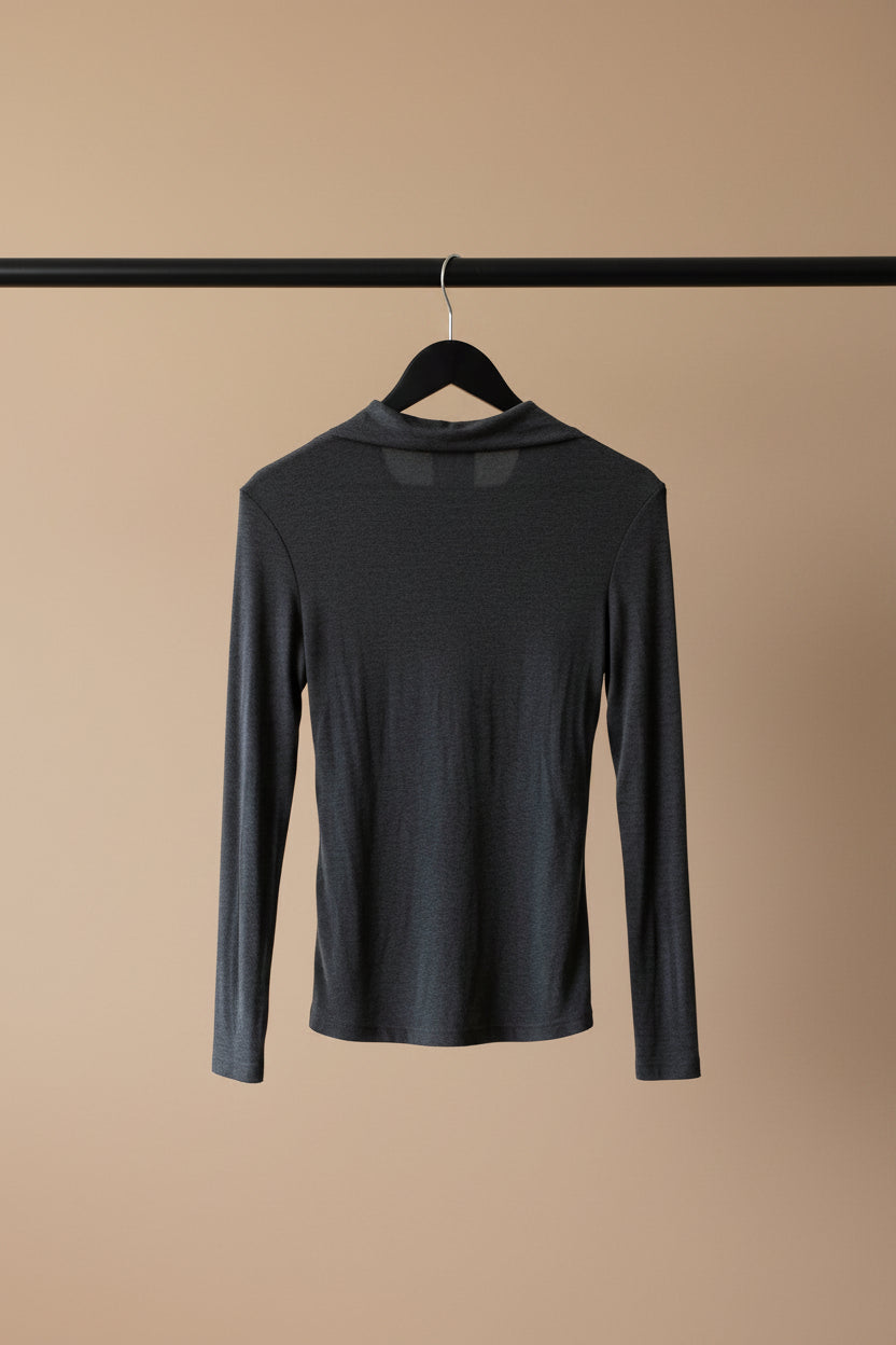 H&M Women's Dark Grey Draped Wrap Long Sleeve Top