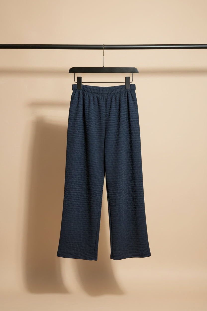 Women's Navy Blue Textured Drawstring Lounge Pants