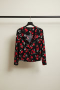 Vero Moda Women's Black & Red Floral Print Long Sleeve Blouse