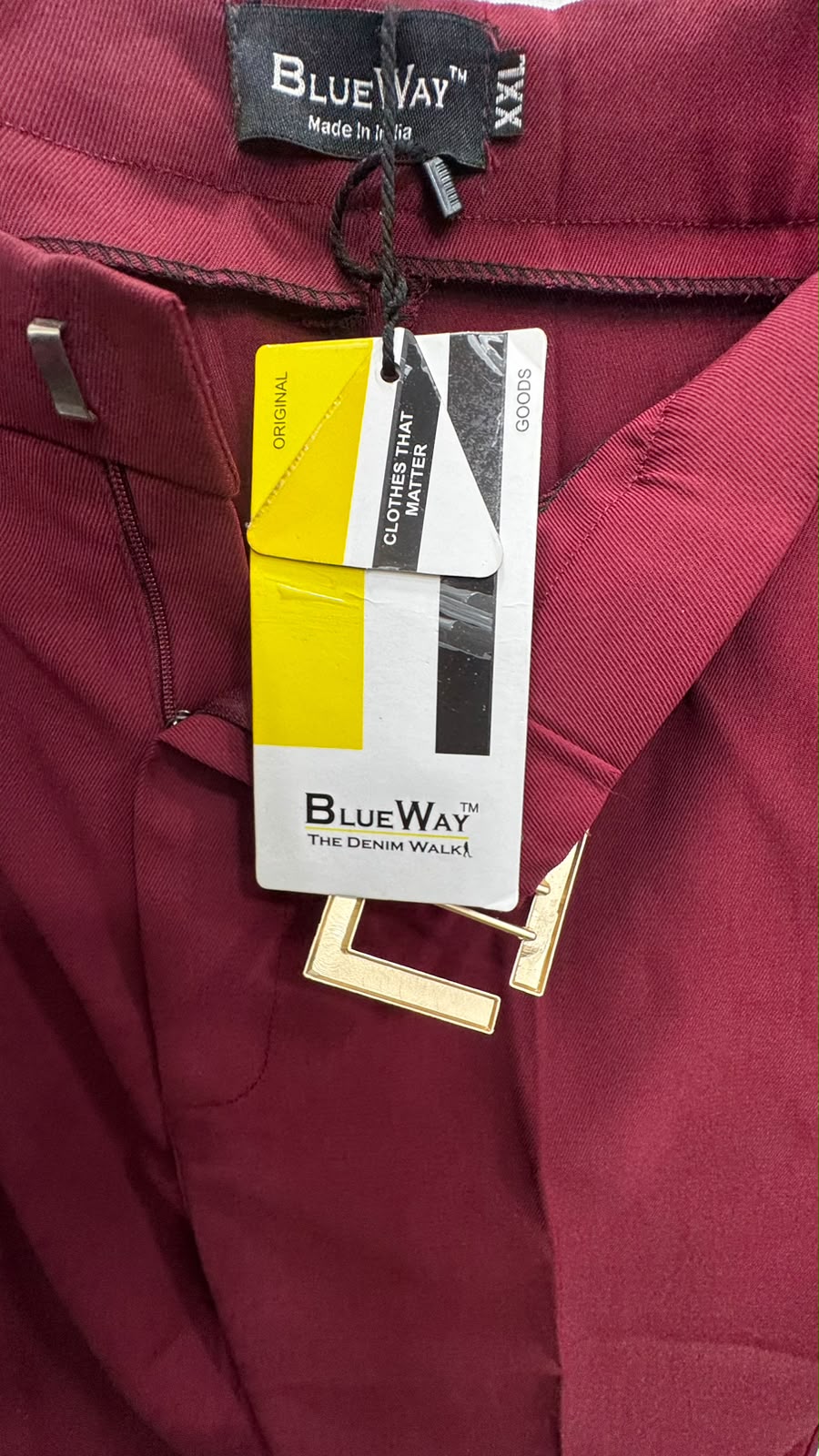 BlueWay Women's Maroon Pleated Tailored Trousers with Belt