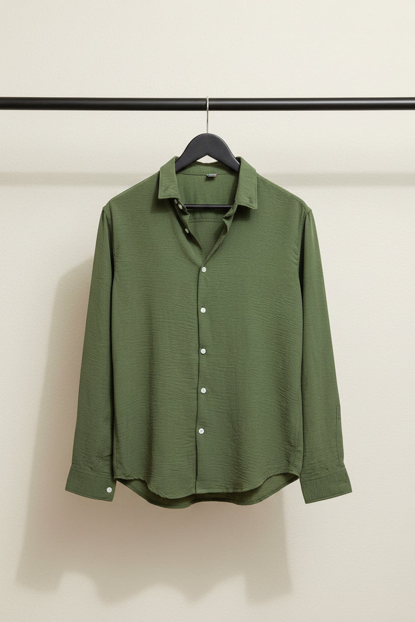 Men's Olive Green Textured Full Sleeve Casual Shirt by The Rock Way