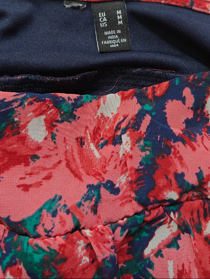 Women's Red Floral Print Square Neck Long Sleeve Top