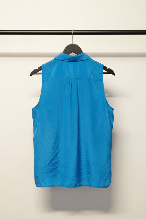 Ann Taylor Petite Royal Blue Sleeveless Collared Button-Up Top