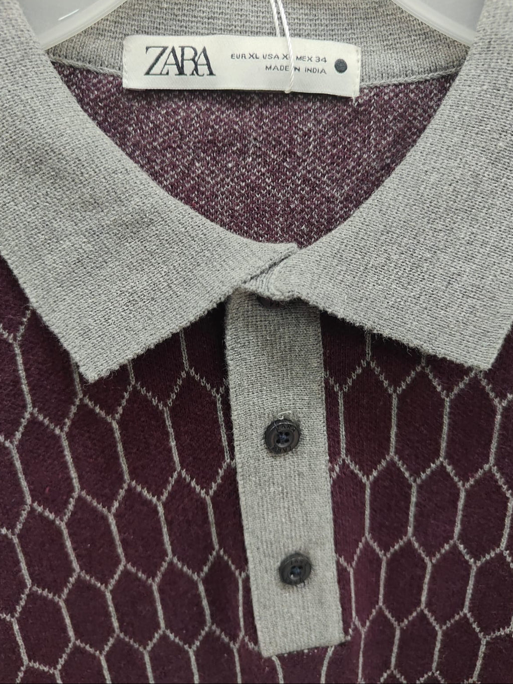 Zara Men's Hexagon Pattern Knit Polo Shirt
