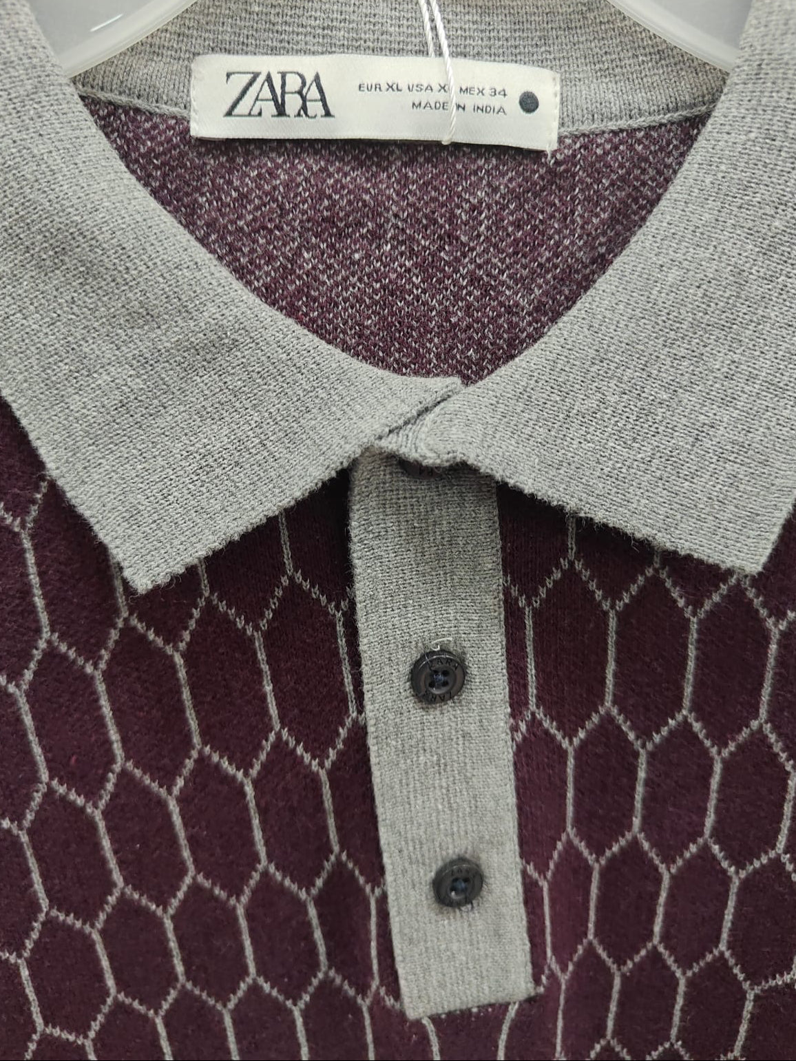 Zara Men's Hexagon Pattern Knit Polo Shirt