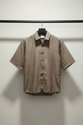 M7 Men's Brown Striped Short Sleeve Casual Shirt