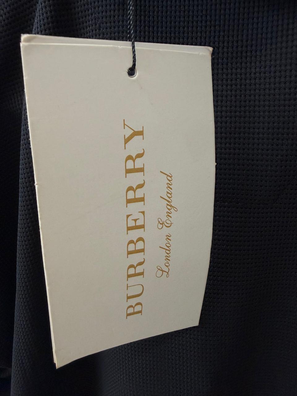 Burberry Men's Black Waffle Knit Polo Shirt with Nova Check Trim