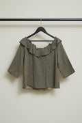 Zara Basic Collection Grey Off-Shoulder Ruffle Top with Gold Speckles