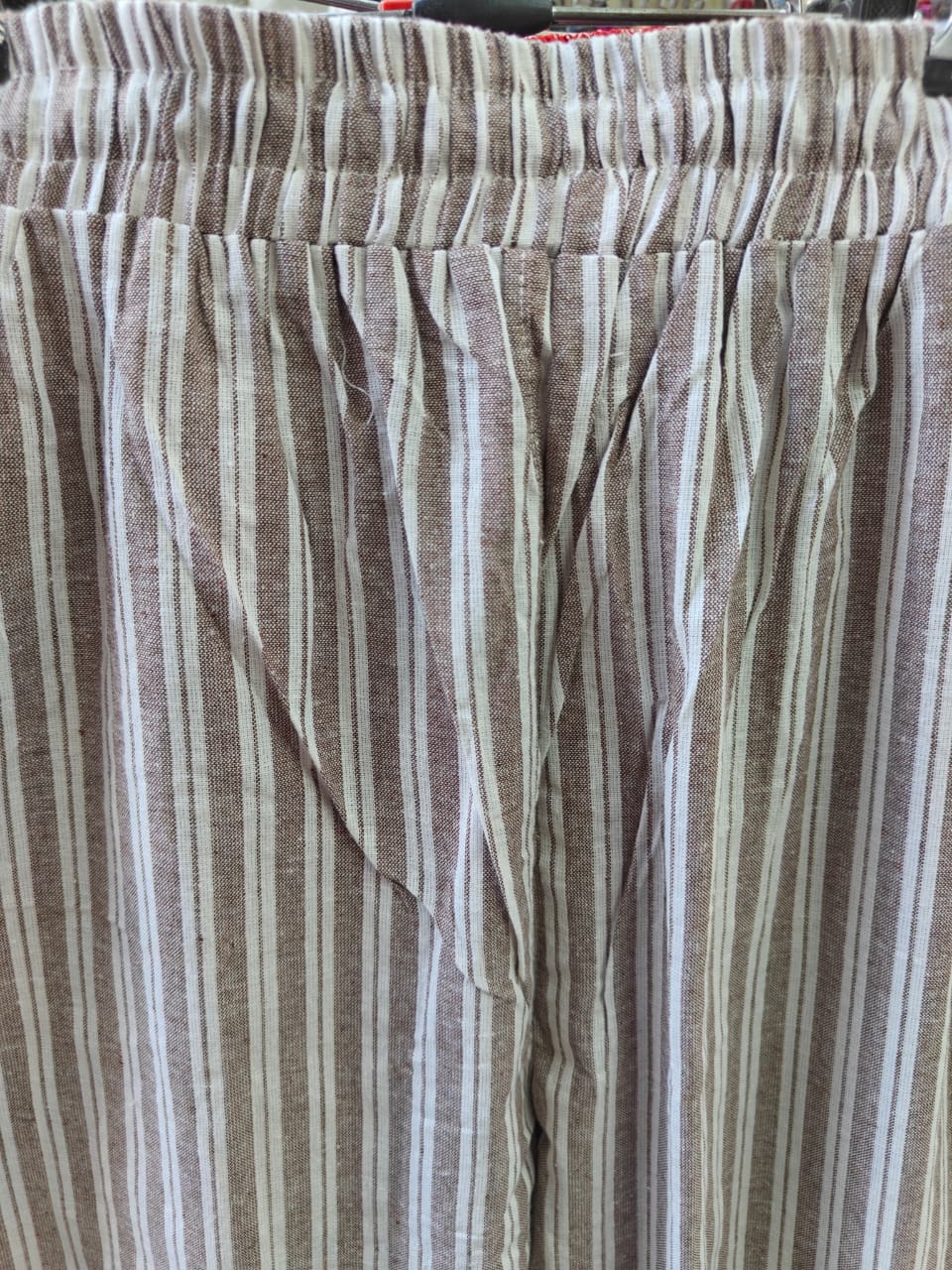 Women's Brown and White Striped Relaxed Fit Trousers