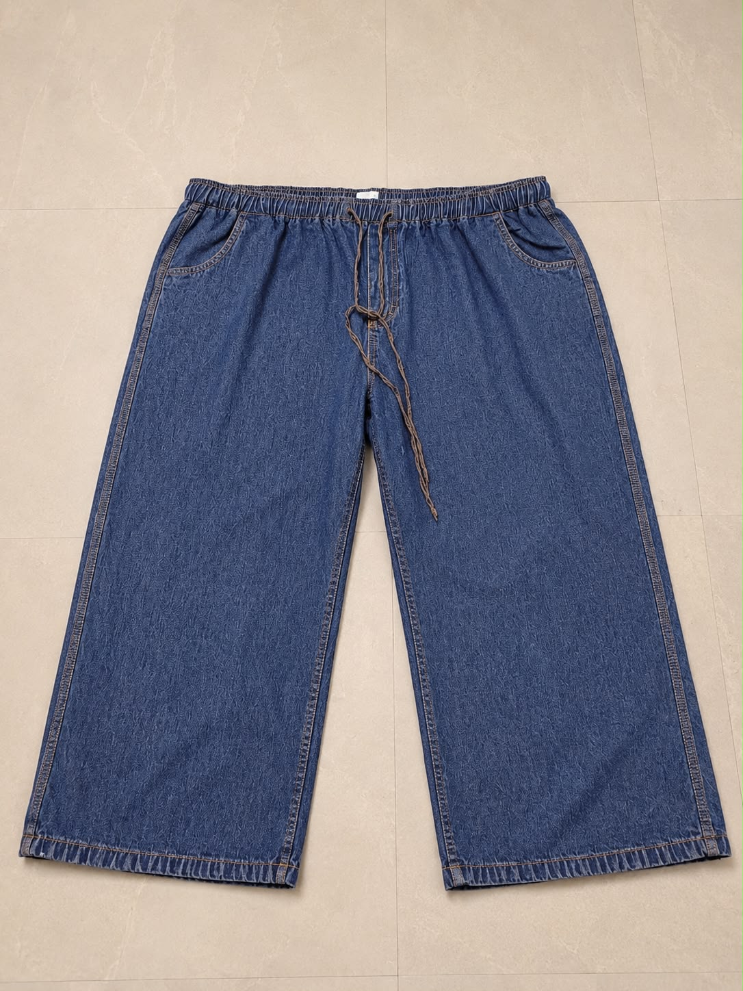 Blue Elastic Waist Wide Leg Pants