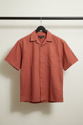 Men's Rust Short Sleeve Linen Blend Casual Shirt