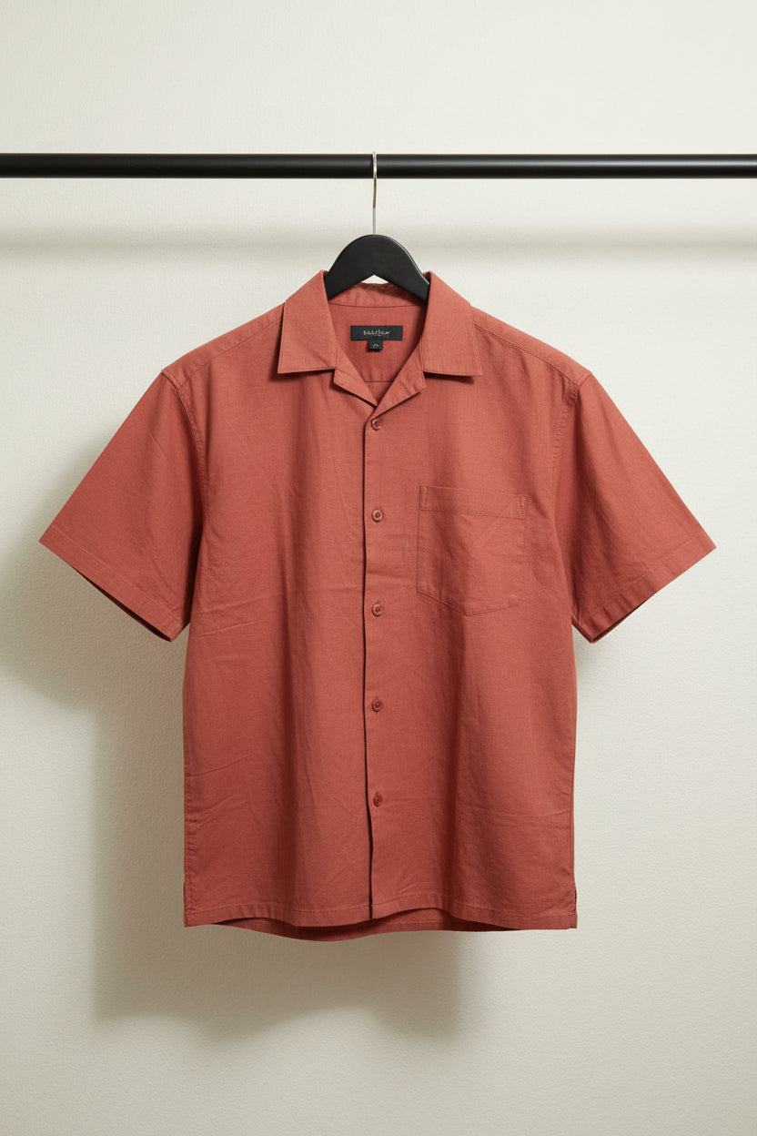Men's Rust Short Sleeve Linen Blend Casual Shirt