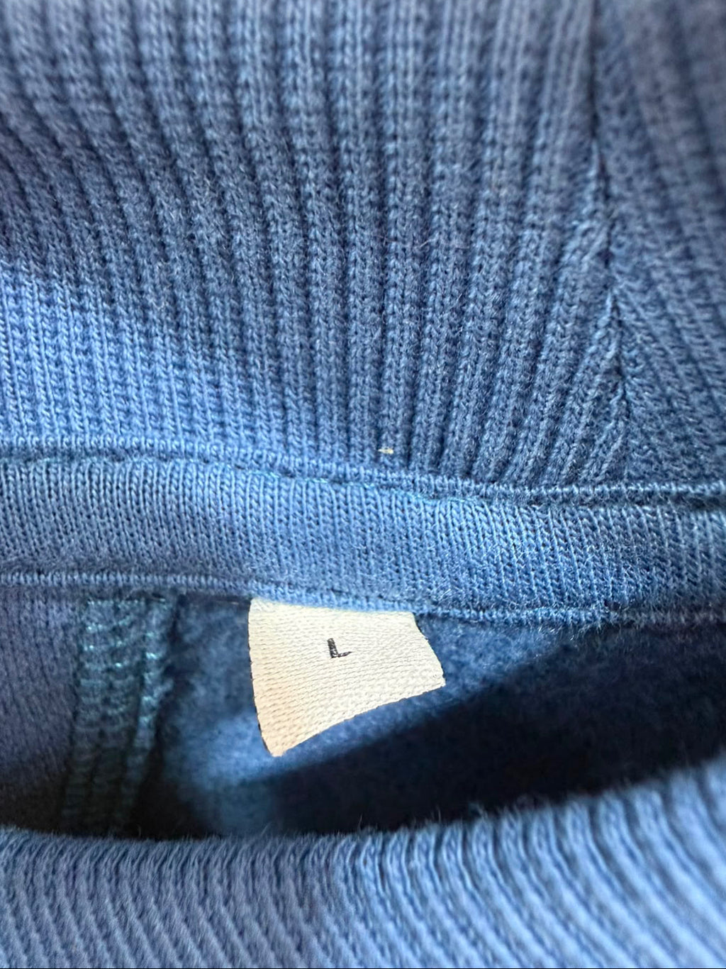 Solid Blue Crewneck Sweatshirt with Patchwork Sleeves