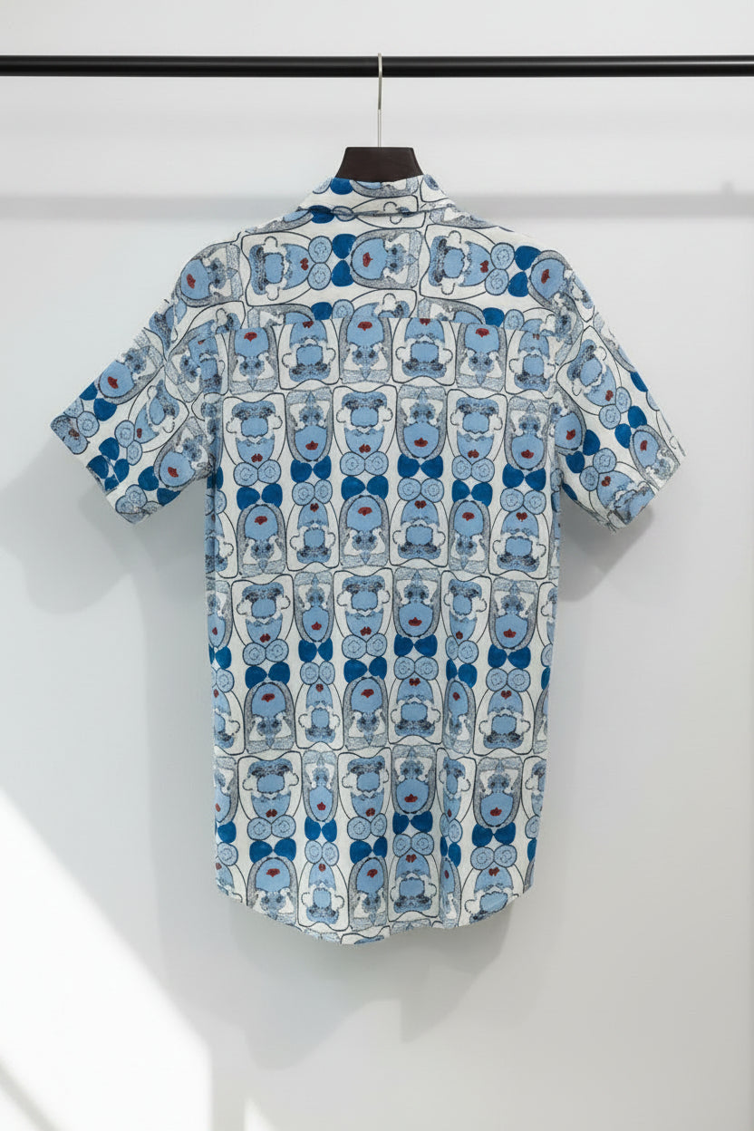 Miller Stone Men's Abstract Face Print Short Sleeve Shirt