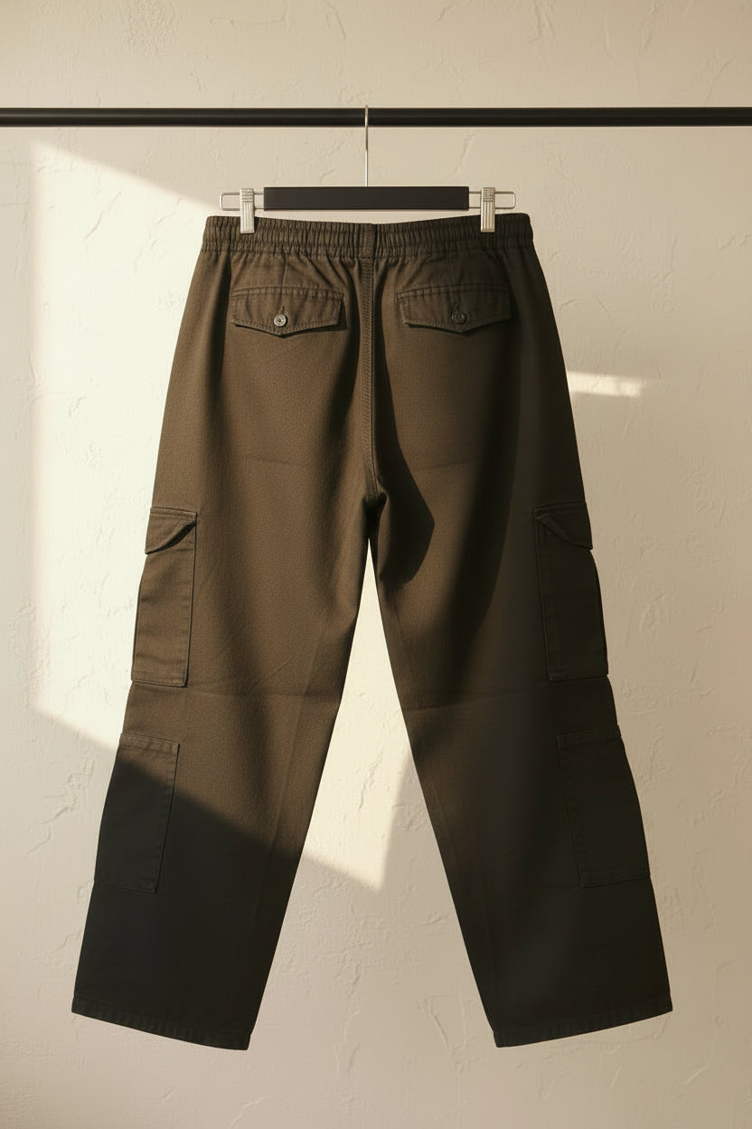 Mens Black Cotton Relaxed Fit Cargo Pants
