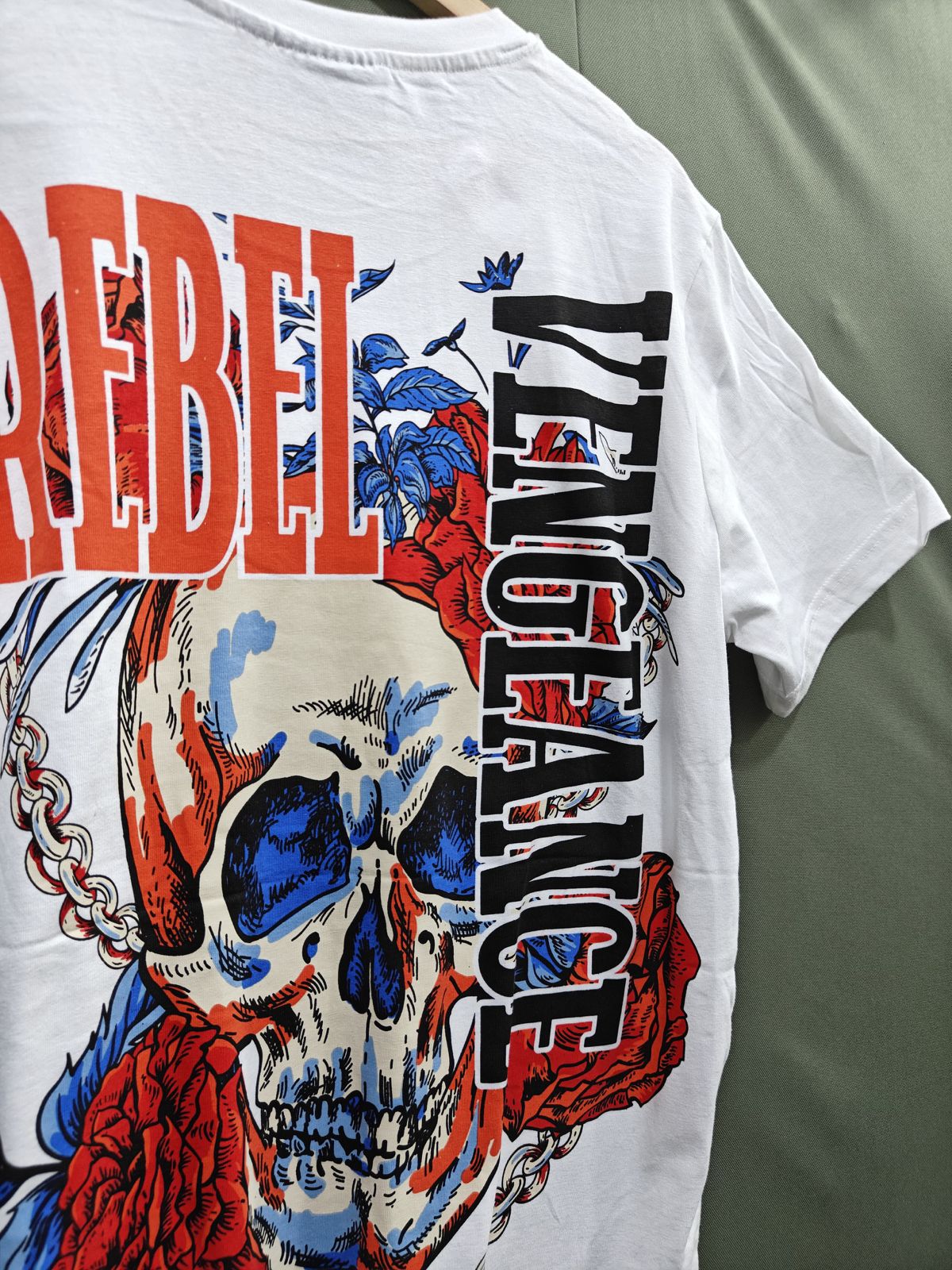 Rebel White Skull & Rose Graphic Print T-Shirt